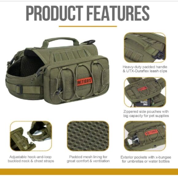 OneTigris Dog Backpack for Hiking Nylon Dog Harness Backpack with Side Pockets - Picture 5 of 5